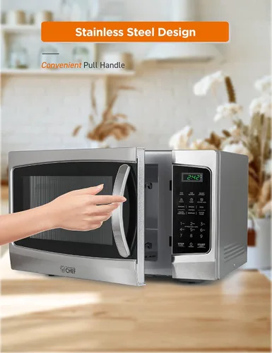 Vista 2 de Microondas Commercial Chef 1,3 pies cúbicos con 10 niveles de potencia, microondas con cerradura de puerta de tira, microondas de encimera de 1000W