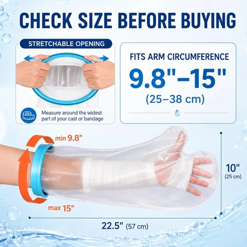 Vista 7 de Protector de brazo para adultos, resistente al agua, cubre manos o muñecas quebradas, vendaje reutilizable, para bañarse o ducharse