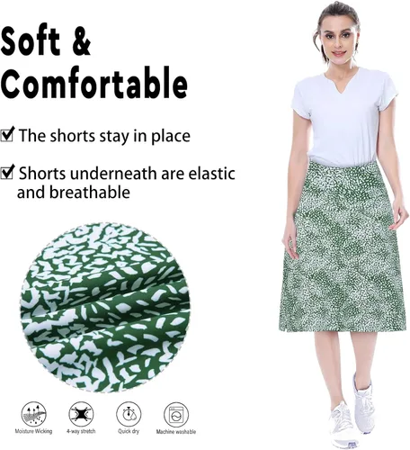 Vista 4 de beroy Faldas de falda de longitud media para mujer con 3 bolsillos, faldas modestas para mujer, falda pantalón de 24 pulgadas hasta la rodilla