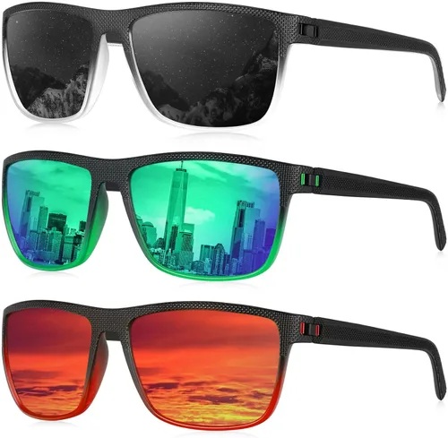 Vista 43 de KALIYADI Gafas de sol polarizadas para hombre, gafas de sol ligeras con protección UV para conducir, pescar y jugar golf (3 unidades) Negro