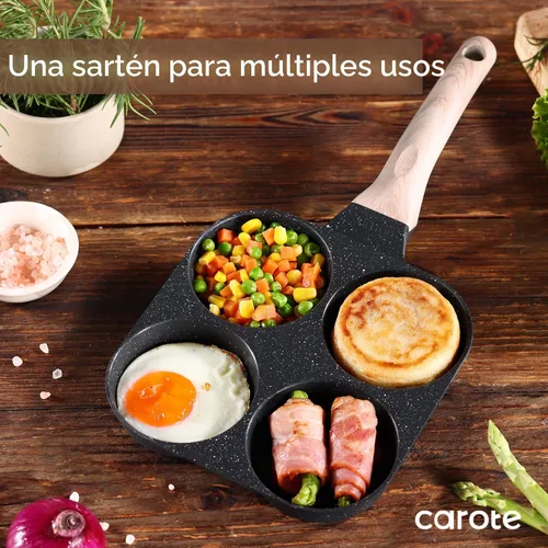 Vista 6 de CAROTE Sartén antiadherente de granito para huevos de 4 tazas, color negro