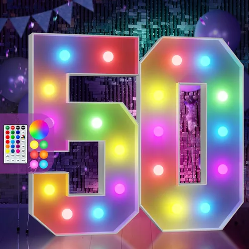 Vista 66 de Imprsv Letras coloridas de marquesina de 3 pies y letras grandes iluminadas RGB con control remoto, decoraciones de fiesta de cumpleaños Carta