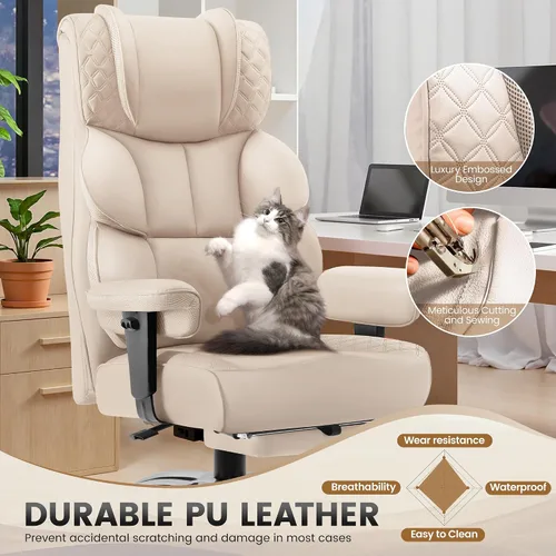 Vista 4 de BestGlory Silla de escritorio de oficina, silla grande y alta de cuero para juegos con reposapiés, amplia, ergonómica, cómoda, silla ejecutiva