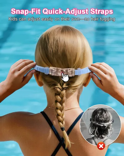 Vista 6 de Keary - Paquete de 2 gafas de natación para niños con cubierta nasal, anti-UV, antiempañamiento, para piscina y agua, para niños de 3 a 12 años