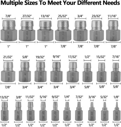 Vista 2 de Juego de 25 extractores de tornillos, extractores de salida fácil de múltiples splines CR-MO para quitar pernos rotos, pernos, tornillos de enchufe