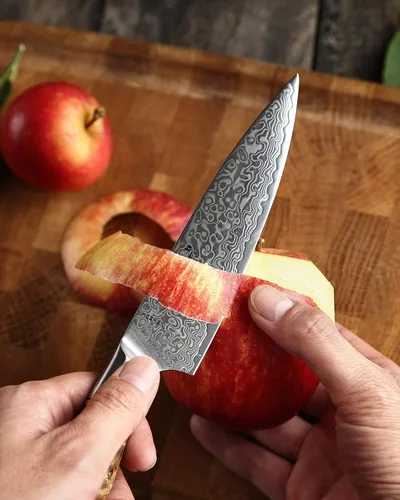 Vista 6 de HEZHEN Cuchillo utilitario de 5 pulgadas con filo de navaja - Acero de Damasco con patrón de rosa multifuncional VG10 cuchillo profesional