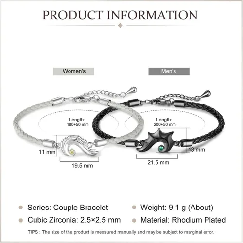 Vista 6 de Pulseras para parejas de novios, parejas, piedra natal y corazón con dije de promesa, novio, novia, marido, esposa, amigo, regalo de aniversario