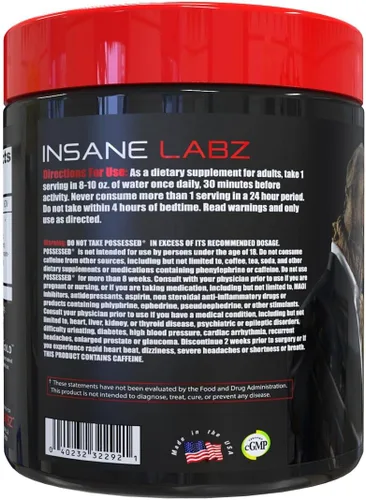 Vista 3 de Insane Labz Poseído bajo estimulante de testosterona potenciador antes del entrenamiento, cargado con ácido aspártico D y creatina alimentado por