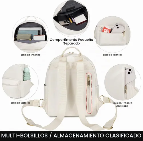 Vista 5 de LOVEVOOK Mini mochila pequeña y linda mochila de moda para niñas y mujeres Beige
