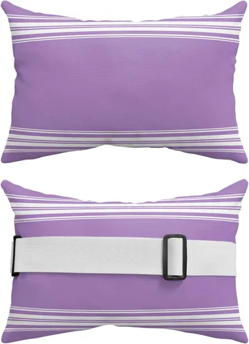 Vista 2 de Almohadas reclinables para la cabeza con inserto, almohada lumbar de rayas moradas y blancas con correa ajustable, almohadas de patio impermeables