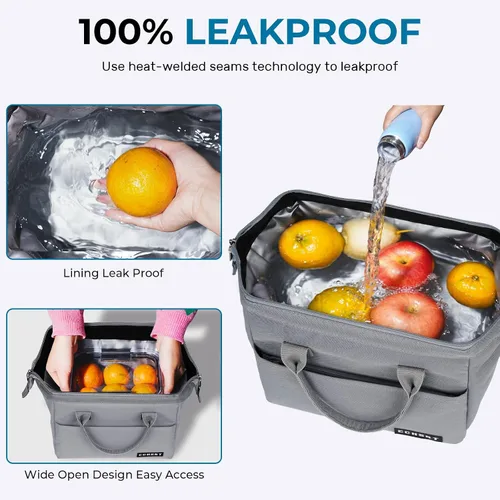 Vista 5 de ECHSRT Lonchera grande aislada para mujeres y hombres, a prueba de fugas, para el trabajo, viajes, adultos, lonchera térmica para oficina, 10 L, Gris