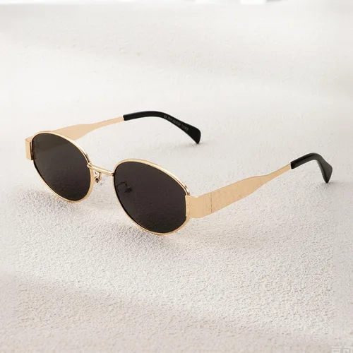 Vista 3 de Lentes de sol ovalados retro para mujeres y hombres, lentes de sol ovalados de metal de los años 90, tonos vintage