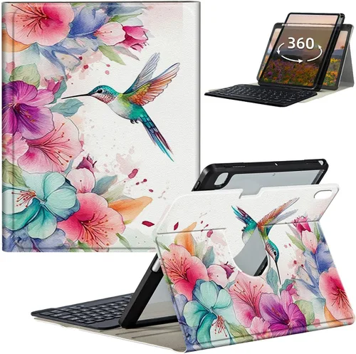 Vista 33 de Funda de teclado para iPad de 9ª/8ª/7ª generación de 10.2 pulgadas 2021/2020/2019 con soporte delgado giratorio de 360 grados, cubierta inteligente