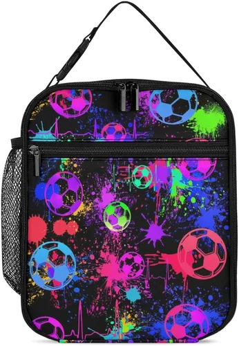 Vista 15 de Fiambrera de fútbol – Bolsa de almuerzo de fútbol reutilizable para mujeres, hombres y niños – Pequeña lonchera portátil plegable aislada