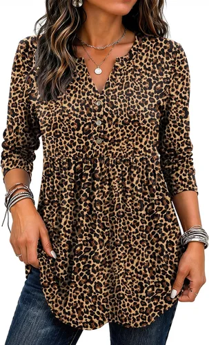 Vista 9 de Zeagoo Blusas de manga larga para mujer, estilo bohemio, cuello en V negro (Flower Black)