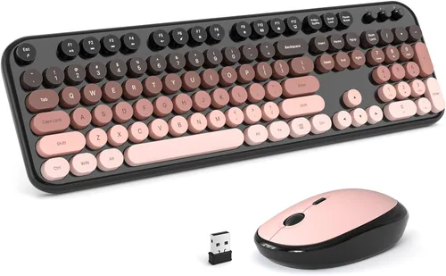 Vista 18 de MOFII Combo de teclado y mouse inalámbricos, tamaño completo 2.4G, máquina de escribir Plug and Play, juego de teclado y mouse redondos retro