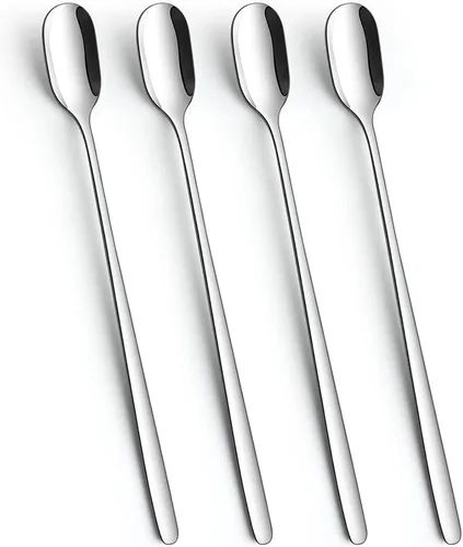 Vista 7 de Cucharas de té helado de mango largo, juego de 4, cucharas de café de acero inoxidable mate negro de 9.1 pulgadas, utensilios de agitación larga