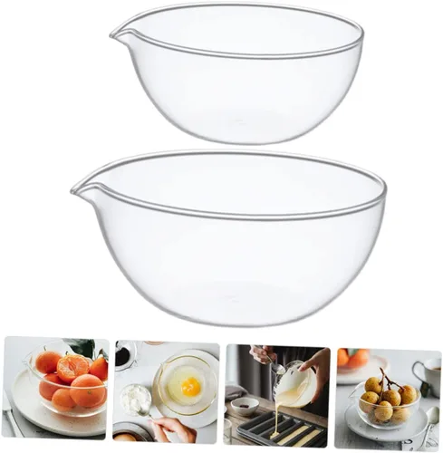 Vista 8 de Luxshiny Tazón de vidrio resistente al calor con boquilla y tapa, pequeño tazón de vidrio transparente para servir en microondas y masa de pizza