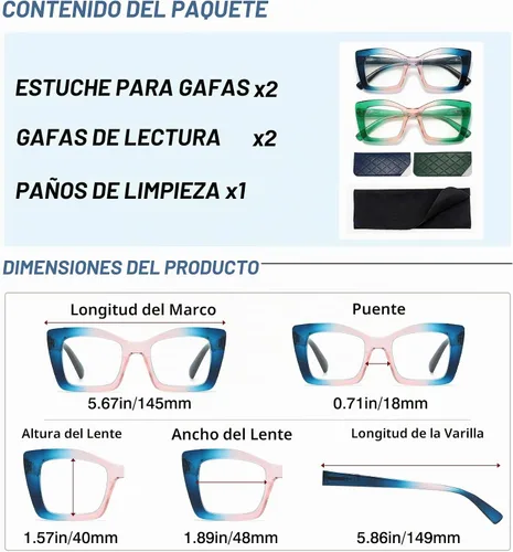 Vista 5 de Gafas de lectura de gran tamaño para mujer, ojo de gato, lector de computadora con bisagra de resorte