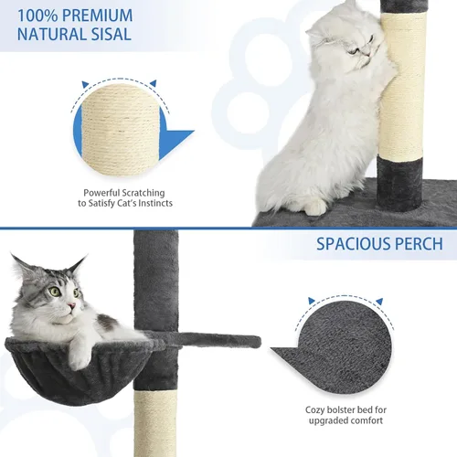 Vista 4 de Cat Craft Árbol para gatos de piso a techo, torre para gatos de 5 niveles de altura con altura ajustable (98-110), árbol para gatos de techo delgado