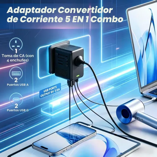 Vista 4 de Convertidor de voltaje de 220 V a 110 V de Estados Unidos a Europa para secador de pelo, adaptador de convertidor de corriente combinado con carga