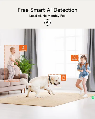 Vista 3 de Cámara de seguridad inteligente 3K para interiores con detección de IA humana/mascota/facial, cobertura panorámica de 360°, audio de 2 vías, Wi-Fi