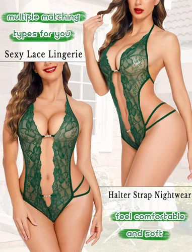 Vista 30 de Avidlove - Body de lencería de una pieza para mujer, diseño de encaje sexy con escote en V profundo, babydoll, ropa de dormir, tallas XS a XXXL