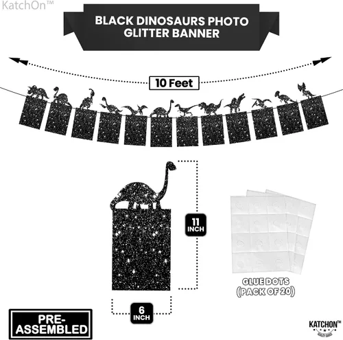 Vista 4 de KatchOn Cartel de fotos de dinosaurio negro con purpurina, 10 pies, pre-encordado, decoración de dinosaurio, accesorios de fotos para decoraciones