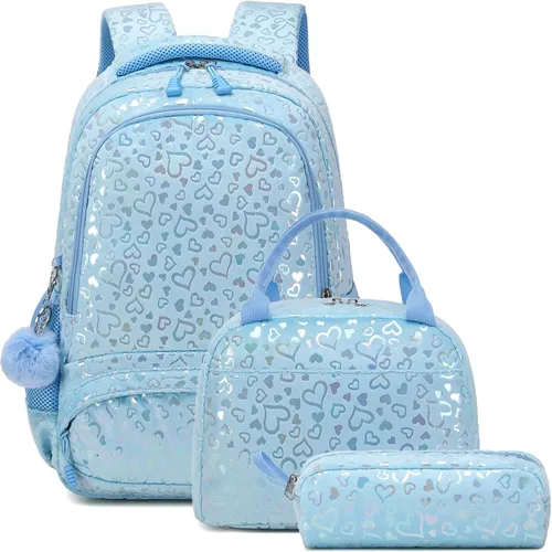 Vista 79 de Juego de mochila para niñas y adolescentes, mochila escolar para niños con bolsa para el almuerzo, estuche para lápices, mochilas escolares