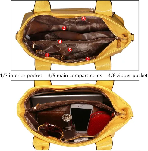 Vista 4 de TIBES Bolso de mano de cuero sintético de moda para mujer bolso amarillo