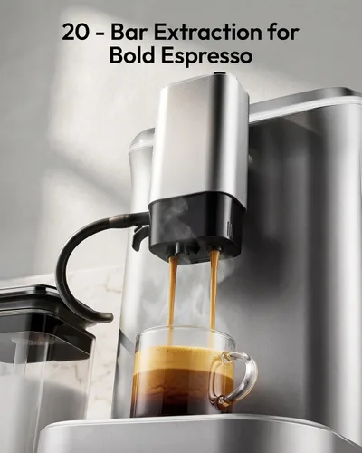 Vista 5 de EUHOMY Máquina de café espresso totalmente automática, cafetera de 20 barras con molinillo y espumador de leche integrado, máquina de café