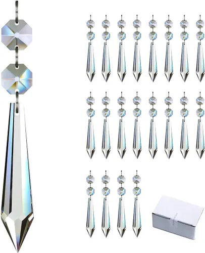 Vista 9 de 20pcs 1.496 in Candelabro Cristales Piezas de Repuesto Prismas Colgantes Colgantes Colgante Claro Carámbano Caída con Cuentas Octágonas de Vidrio