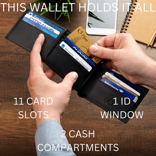 Vista 7 de Stealth Mode Billetera RFID triple para hombre - 11 ranuras para tarjetas, soporte para identificación, Marrón claro, Cartera de bloqueo RFID