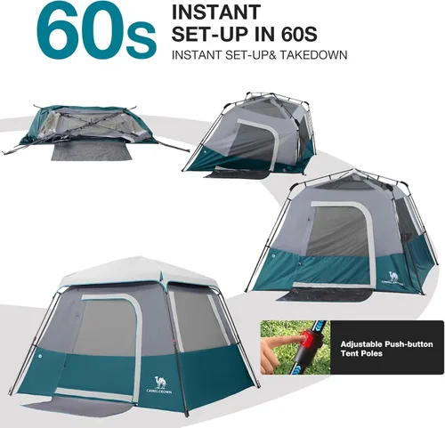 Vista 6 de CAMEL CROWN 4/6 Person Instant Cabin Tent, Pop Up Windproof Tents for Camping, 60-Second Setup Family Tent with Carry Bag for Outdoor Hiking Azul