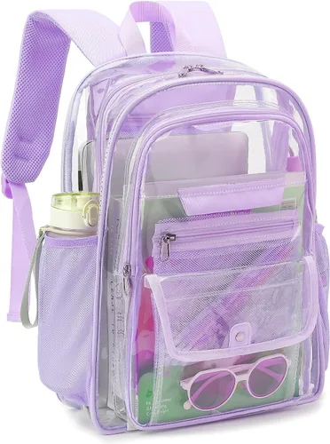 Vista 8 de Mochila transparente para niñas, niños, mujeres y hombres, resistente bolsa de PVC transparente para escuela, universidad, trabajo, mochila