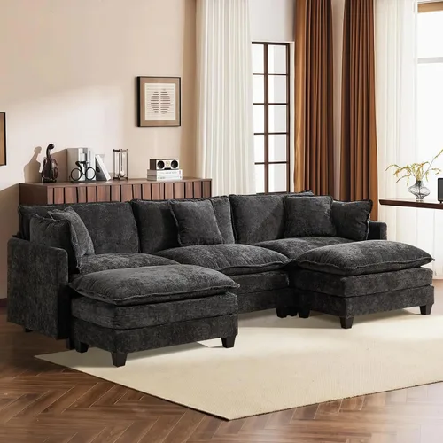 Vista 61 de Sofá seccional modular convertible de 76.7", sofás de dos plazas de chenilla con asiento profundo y cojines tipo loveseat para sala de estar, Beige
