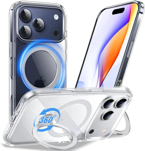 Vista 9 de Anqrp Funda transparente con función atril magnética con junta tórica para iPhone 12/12 Pro, compatible con Mag-Safe, de grado militar, reforzada