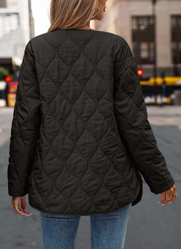 Vista 2 de PRETTYGARDEN Chaqueta bomber acolchada para mujer, estilo casual, de gran tamaño, con botones, ropa exterior