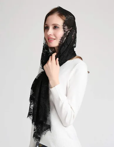 Vista 22 de Bufanda de encaje floral vintage de pestañas capilla velo mantilla infinito latino masa S04