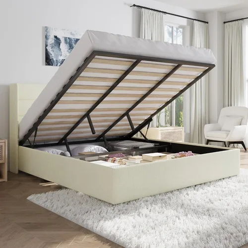 Vista 19 de SHA CERLIN Cama de Almacenamiento Elevable Tamaño Completo/Tapizada en Terciopelo/Cabecera Moderna Wingback/Marco de Cama Plataforma Negro
