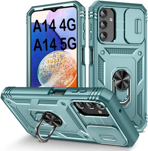 Vista 226 de PASNEW Funda militar para iPhone 13 Pro Max, cubierta de cámara deslizante y soporte de anillo de metal de 360°, carcasa rígida multicapa resistente