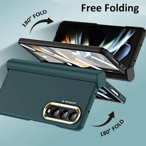 Vista 4 de NINKI Funda compatible con Galaxy Z Fold 4 con protector de pantalla y 2 protectores de lente de cámara, funda de protección de bisagra para Z Fold