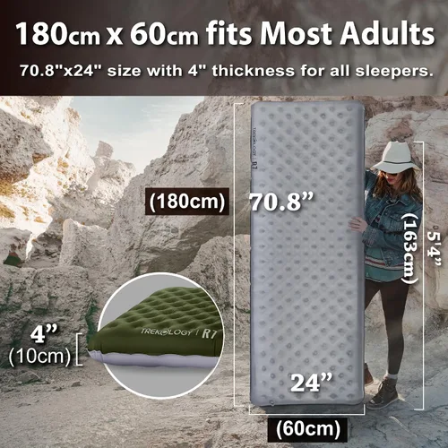 Vista 3 de TREKOLOGY Colchoneta para Dormir para Campamento– Ultraligera, Colchoneta de Campamento de 4" de Grosor con Valor R de 7.2 para Todas las Verde