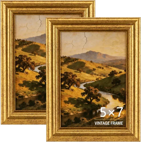 Vista 9 de 8x10 Picture Frame Set Vintage Gold Retro Plastic Farmhouse Style 2 Pack