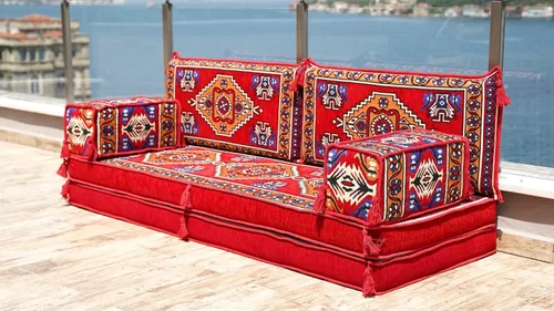 Vista 3 de Red Outdoor Floor Sofa, Moroccan Living Room Couches, Arabic Floor Couch, Turkish Floor Cushion, Ethnic Sofa, Arabic Sofa Seating Set, Sofa Bed
