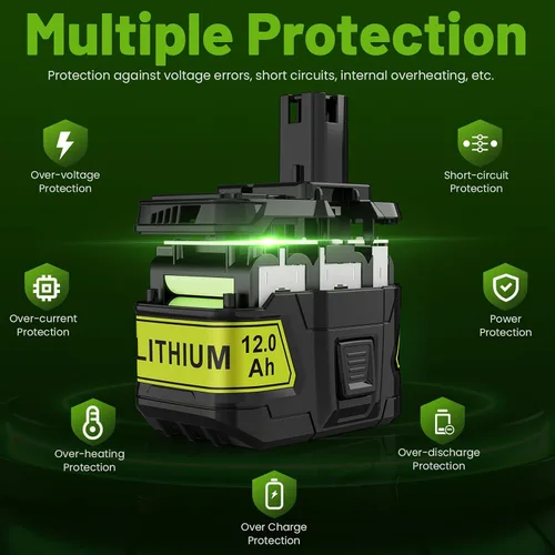 Vista 5 de ARyee Paquete de 2 baterías de repuesto de 12.0Ah 18V P108 P109 para Ryobi 18V batería P102 P103 P104 P105 P107 P106 compatible con Ryobi ONE+18Volt