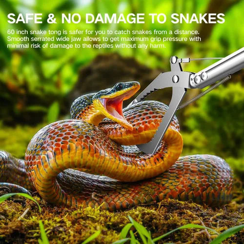 Vista 4 de Pinzas de serpiente de 60 pulgadas, agarrador plegable profesional de reptiles, herramienta de manejo de mandíbula ancha, gancho de serpiente