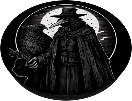 Vista 2 de Black Crow Death Plague Doctor Occult Aesthetic Raven Goth PopSockets PopGrip estándar