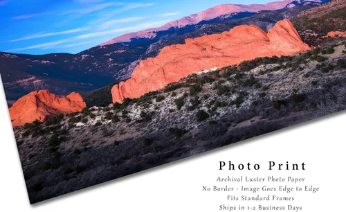 Vista 2 de Impresión de fotografía occidental (sin marco) Imagen de Pikes Peak con vista al jardín de los dioses en la mañana de invierno en Colorado Springs