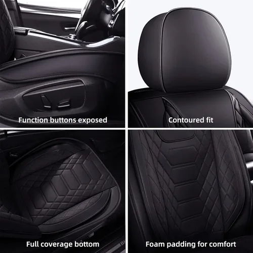 Vista 6 de FREESOO Fundas de asiento delantero de automóvil, 2 unidades, protector de cuero para asiento del conductor, compatible con bolsa de aire, ajuste